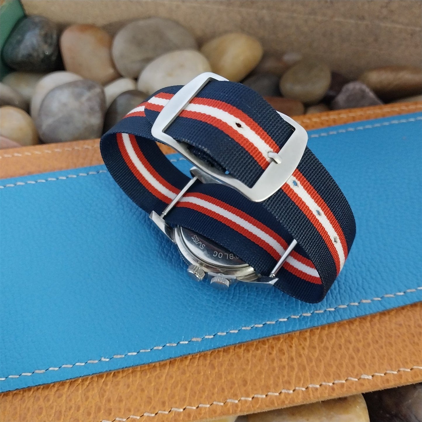 Vintage 20mm Red White & Blue Striped Perlon Single Pass 1960s Classic Watch Band