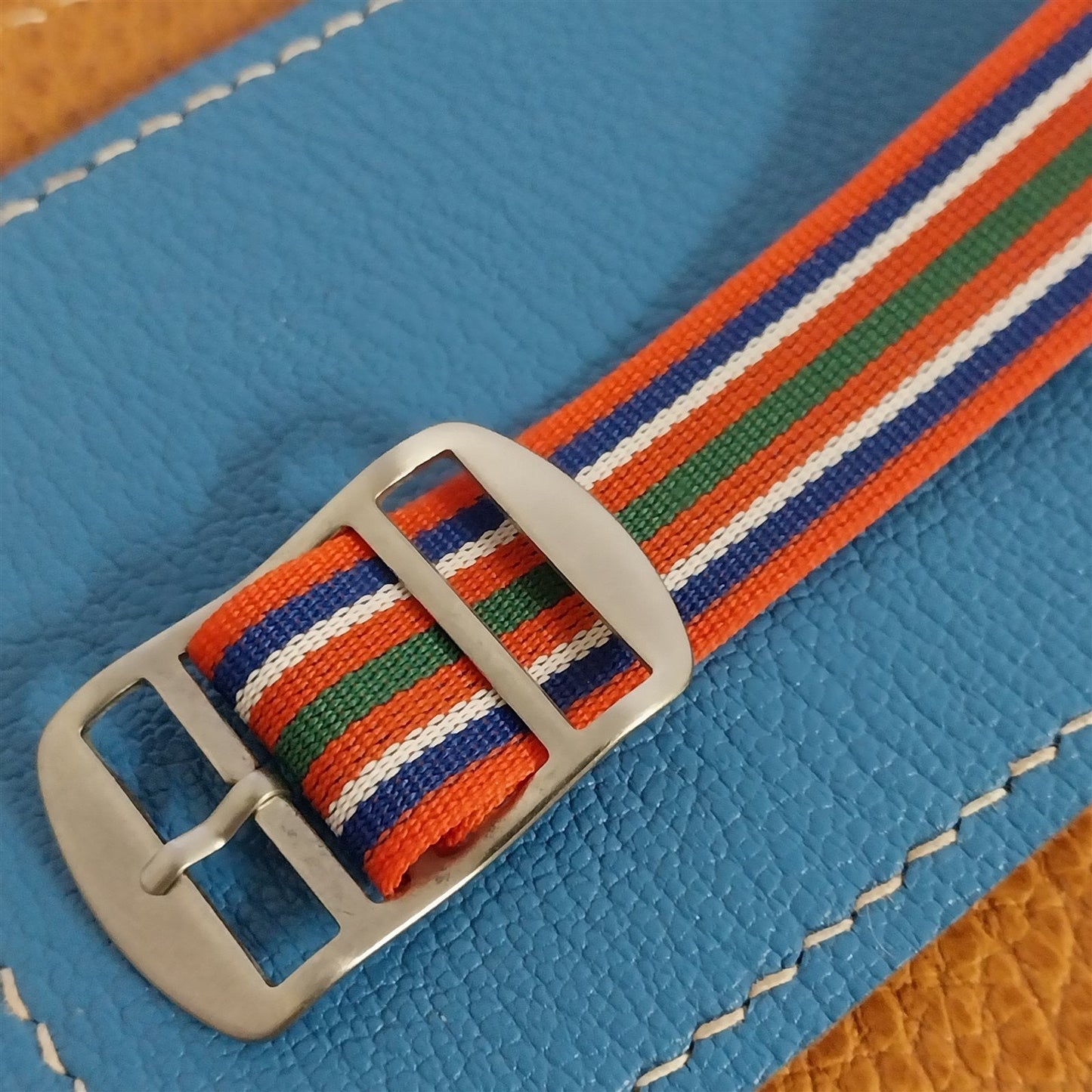 Classic 18mm Single Pass Striped Perlon Reversible NOS 1960s Vintage Watch Band