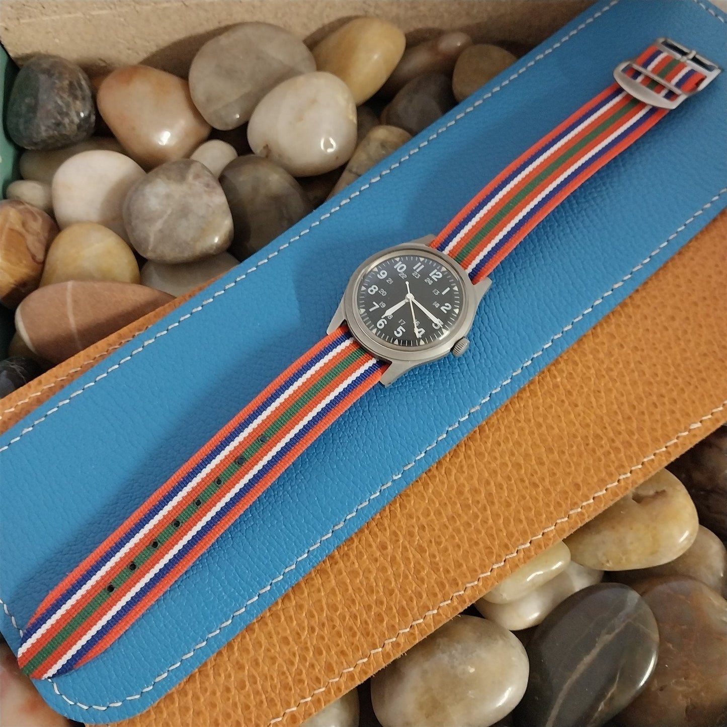 Classic 18mm Single Pass Striped Perlon Reversible NOS 1960s Vintage Watch Band