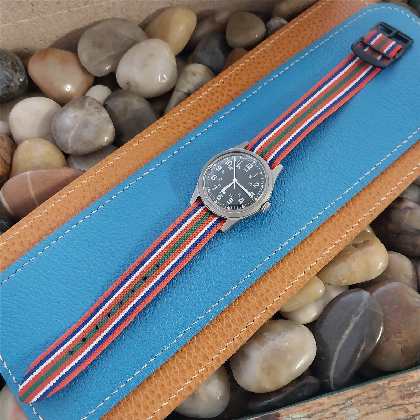 Vintage 18mm Single Pass Striped Perlon Reversible NOS Classic 1960s Watch Band