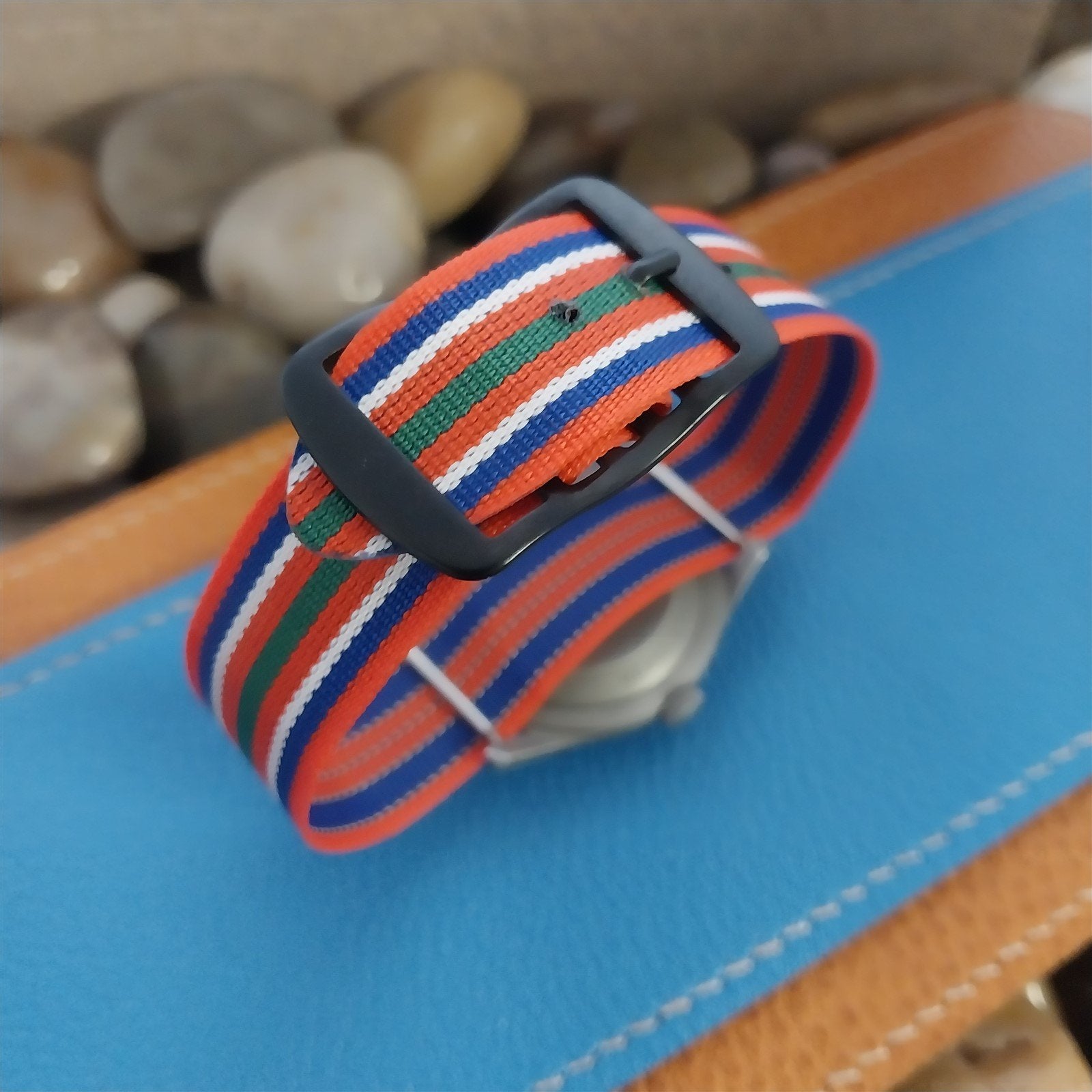 Vintage 18mm Single Pass Striped Perlon Reversible NOS Classic 1960s Watch Band