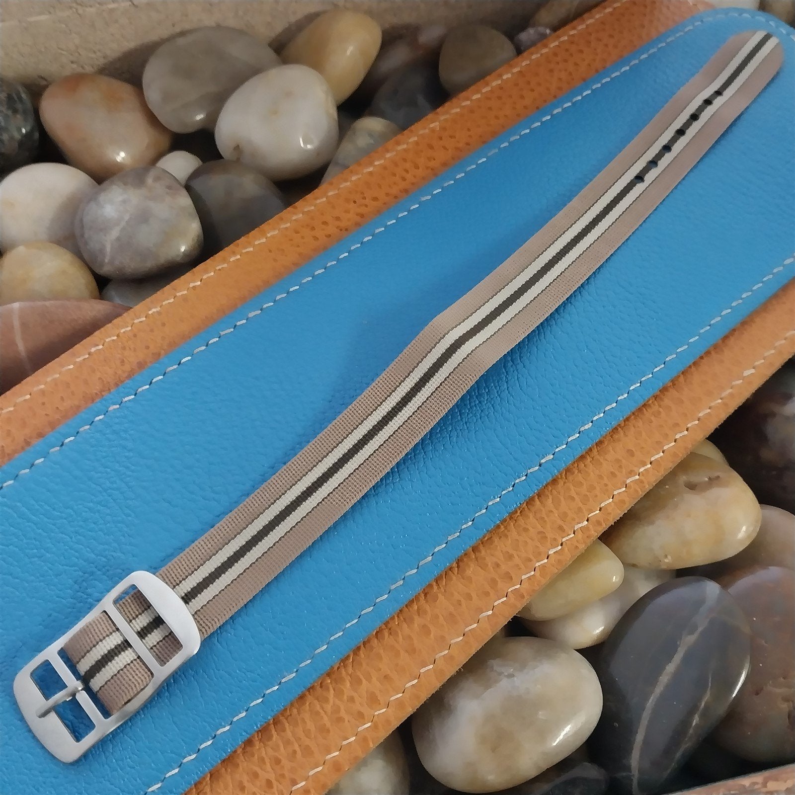 Vintage 16mm Lewa Striped Perlon Classic Single Pass 1960s nos Unused Watch Band