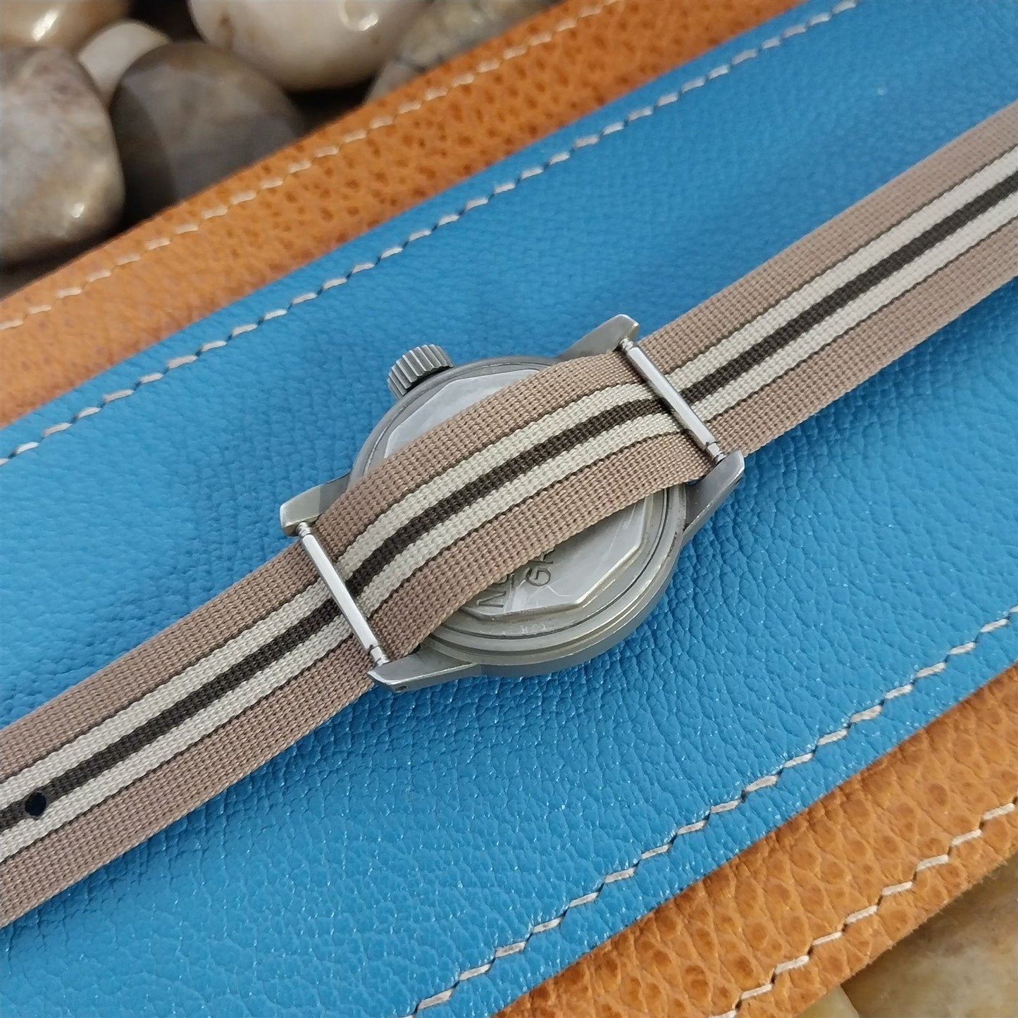 Vintage 16mm Lewa Striped Perlon Classic Single Pass 1960s nos Unused Watch Band