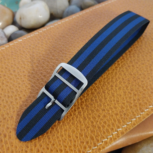 20mm 1960s Striped Perlon Black & Blue Classic Single Pass NOS Vintage Watch Band