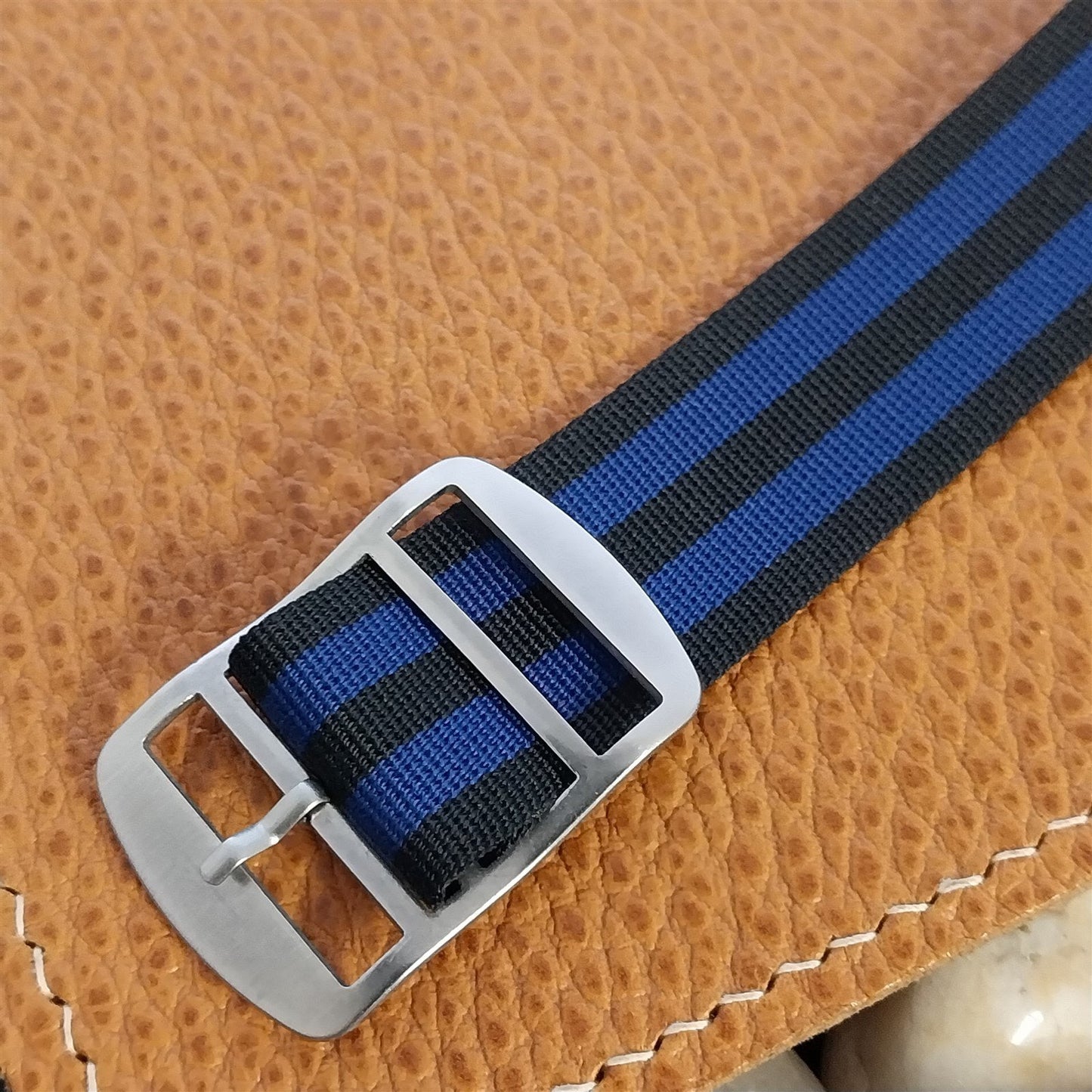 20mm 1960s Striped Perlon Black & Blue Classic Single Pass NOS Vintage Watch Band