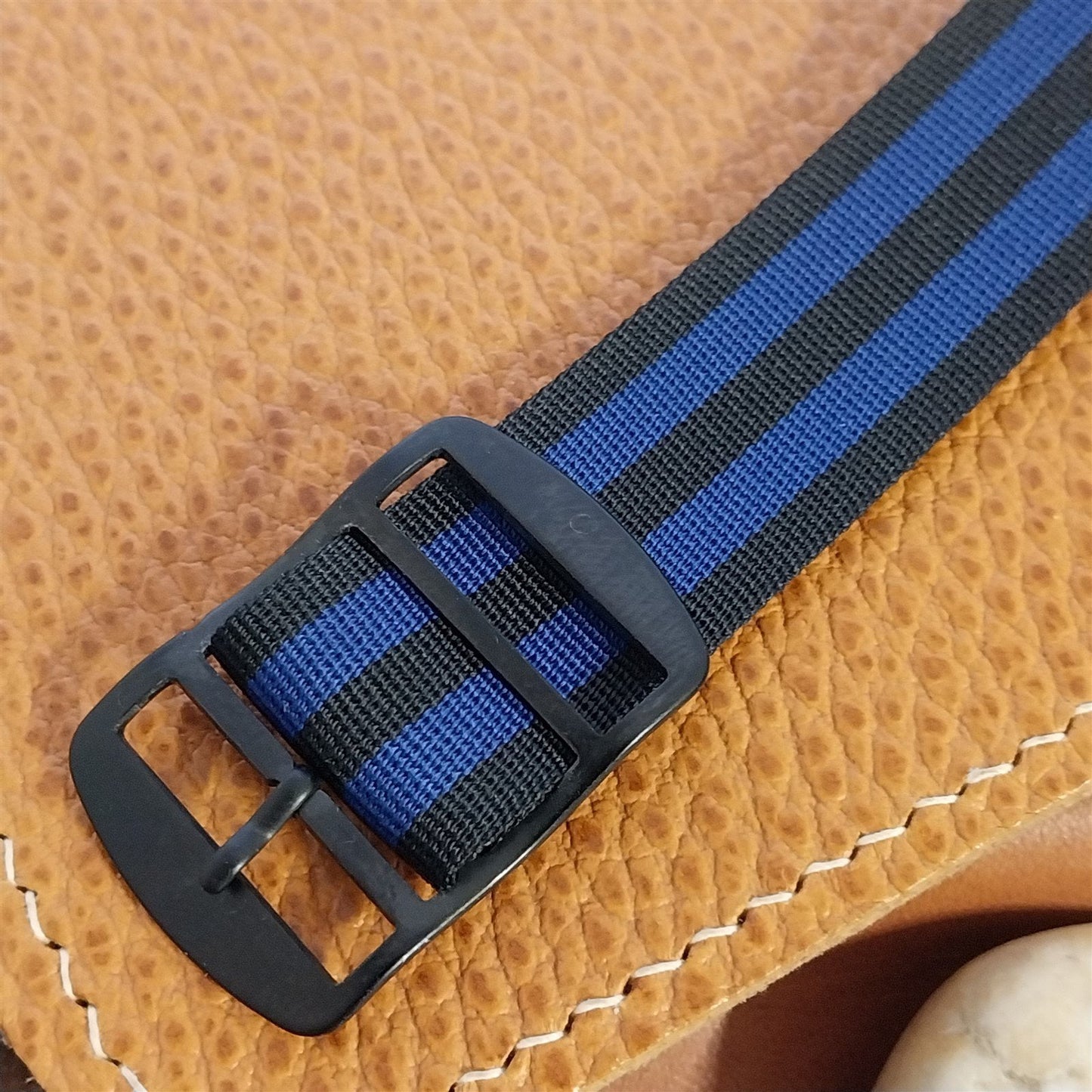 20mm 1960s Striped Perlon Black & Blue Classic Single Pass NOS Vintage Watch Band