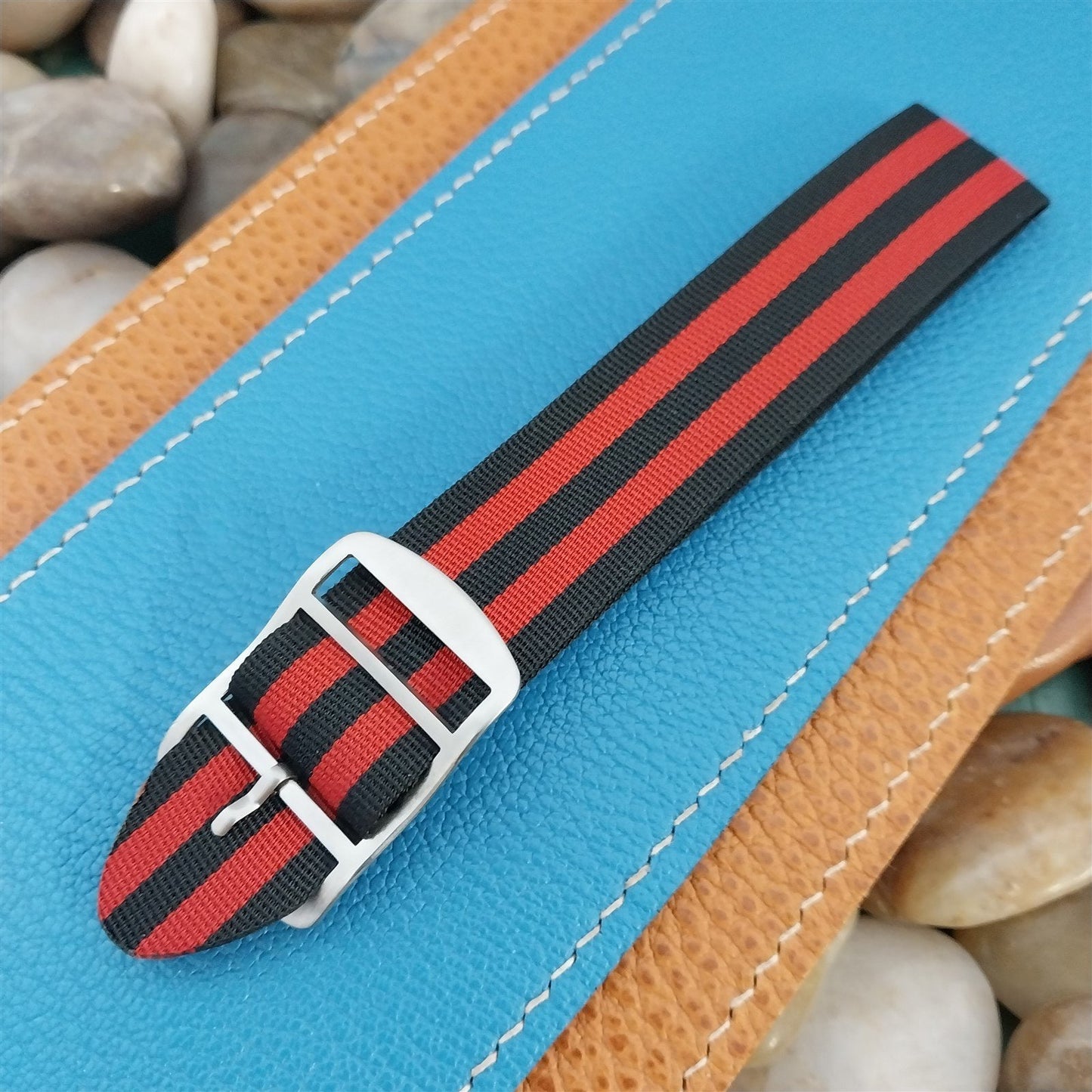 Vintage 20mm Perlon Black & Red Striped Regimental 1960s nos Unused Watch Band