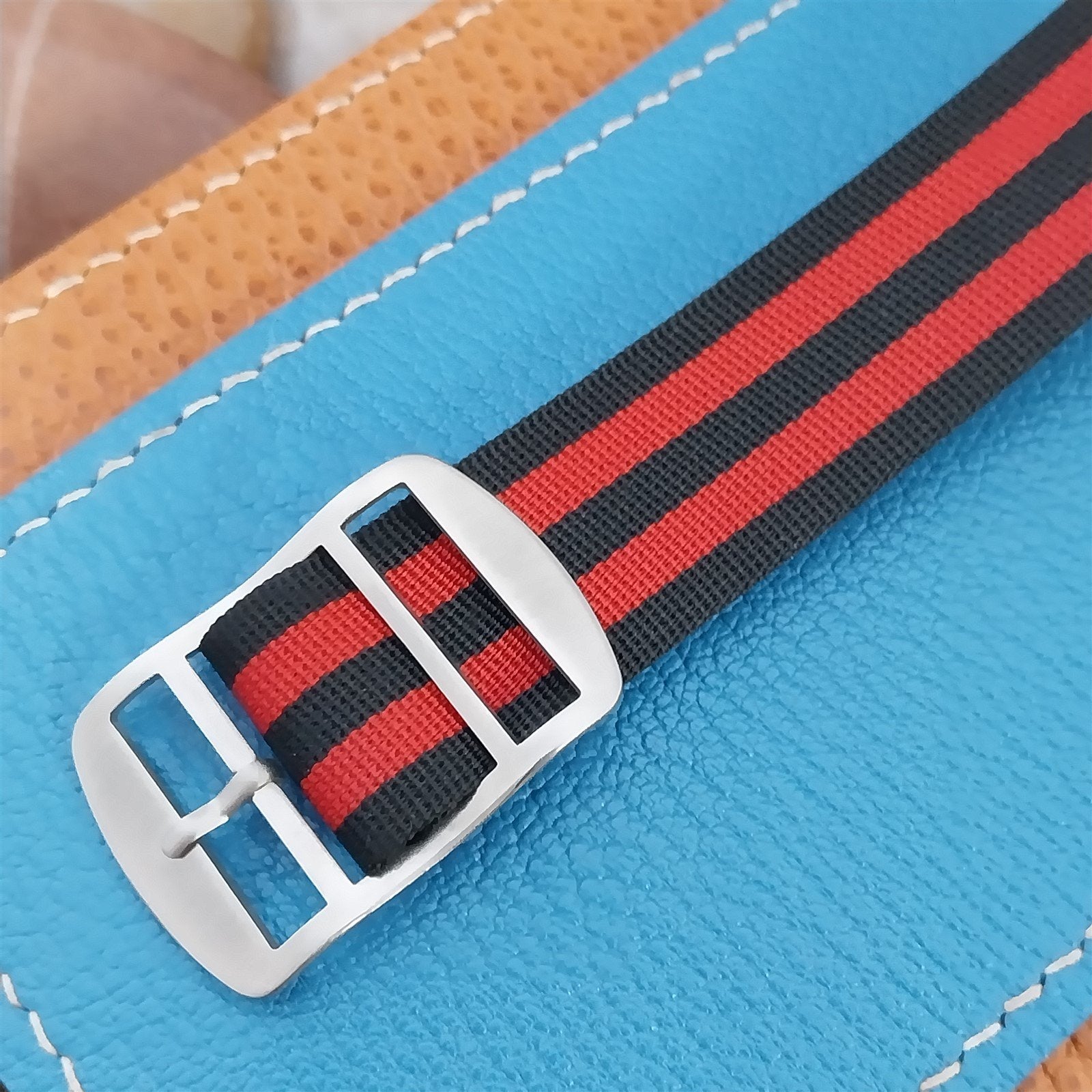 Vintage 20mm Perlon Black & Red Striped Regimental 1960s nos Unused Watch Band