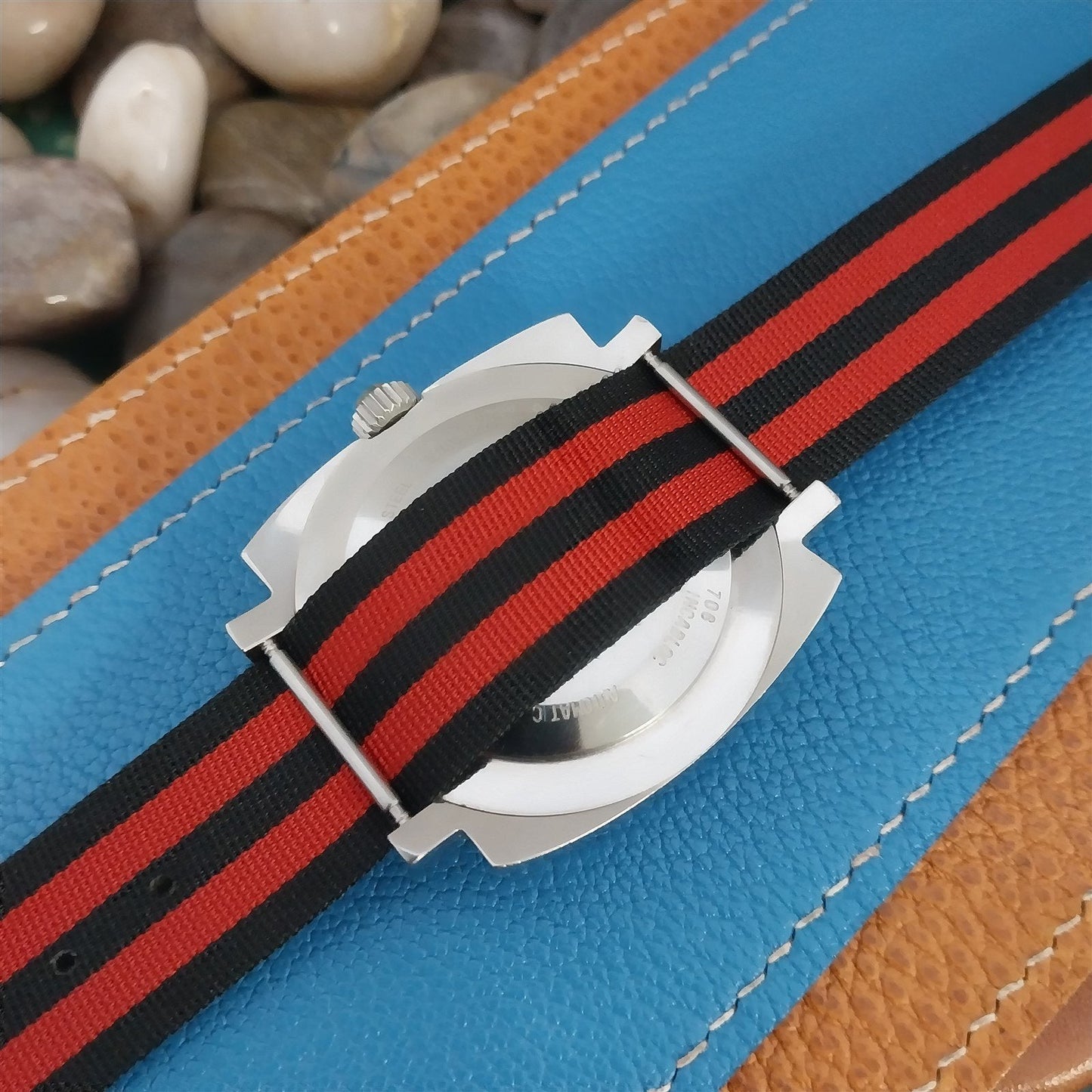 Vintage 20mm Perlon Black & Red Striped Regimental 1960s nos Unused Watch Band