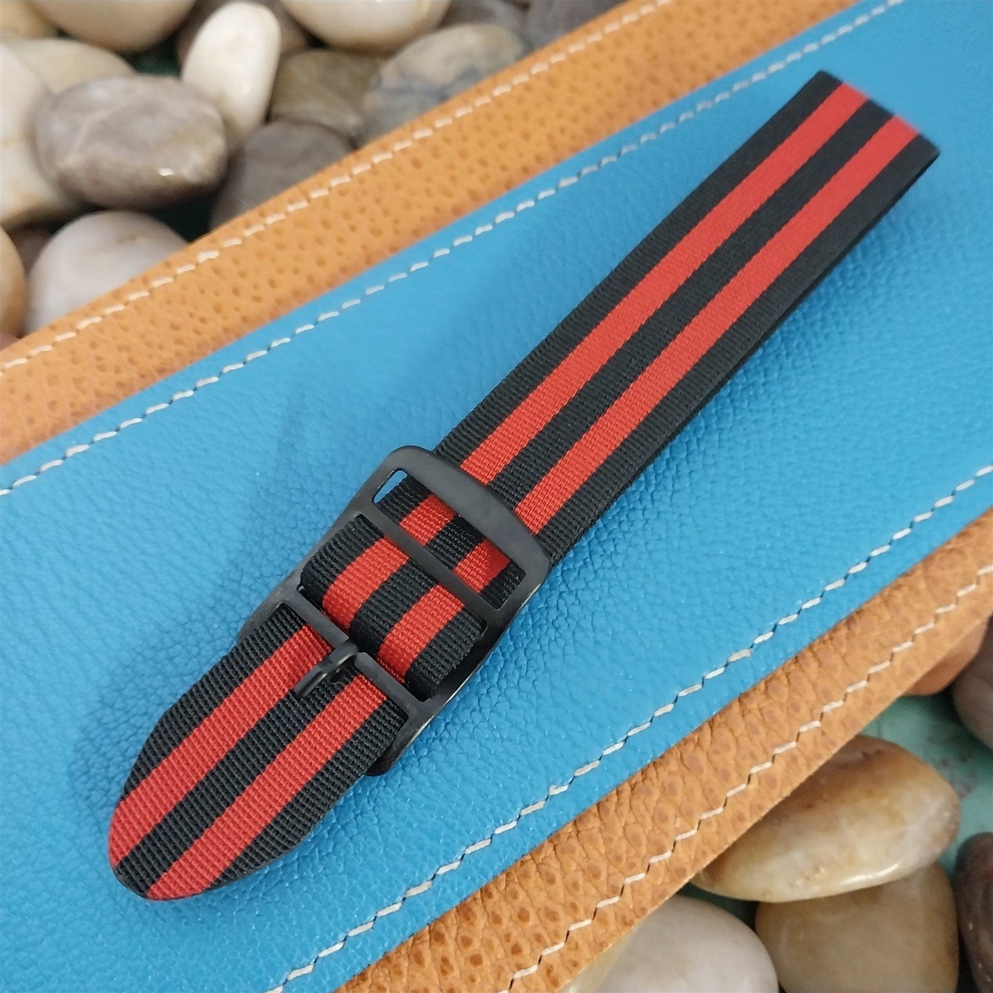 Vintage 20mm Perlon Black & Red Striped Single Pass 1960s nos Unused Watch Band