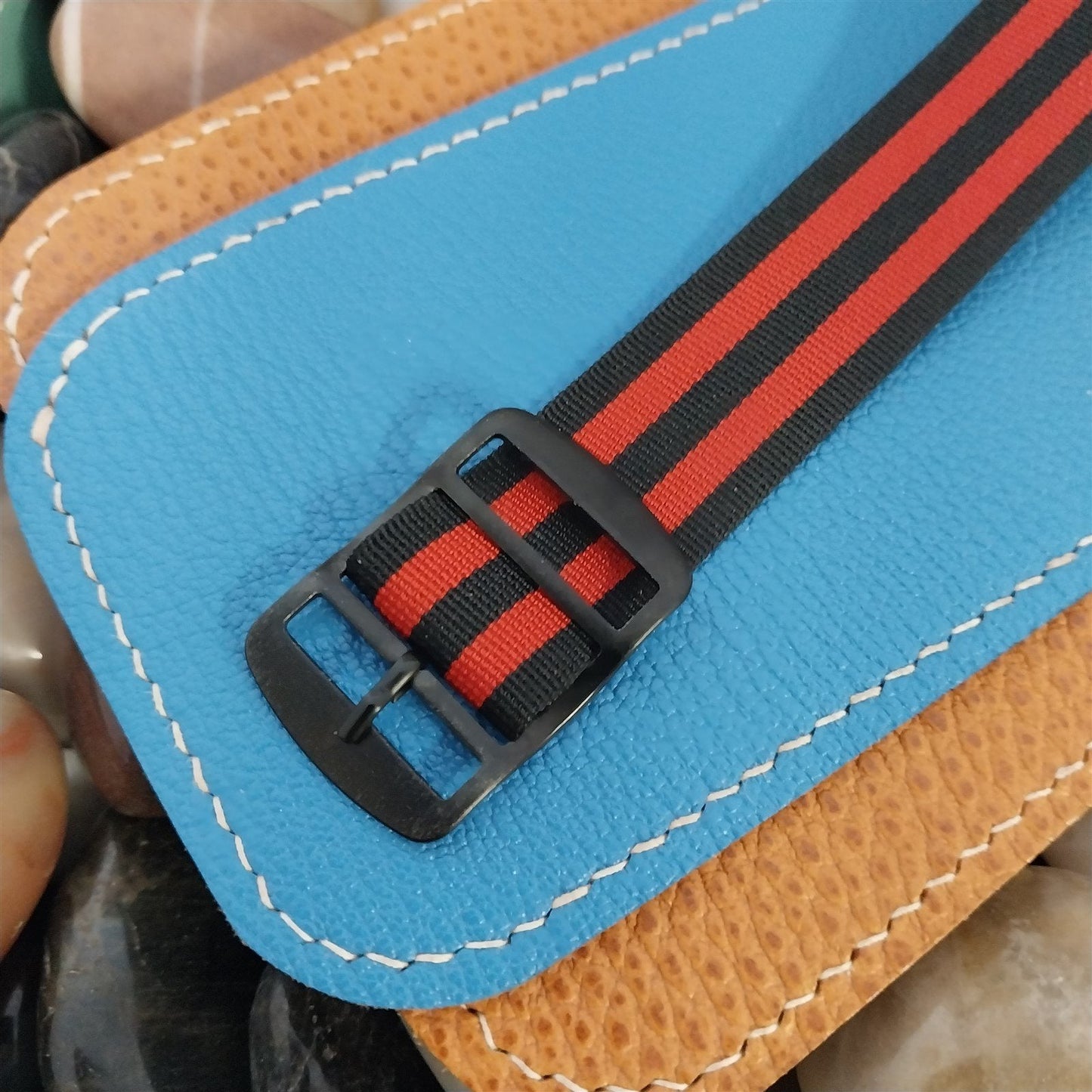 Vintage 20mm Perlon Black & Red Striped Single Pass 1960s nos Unused Watch Band