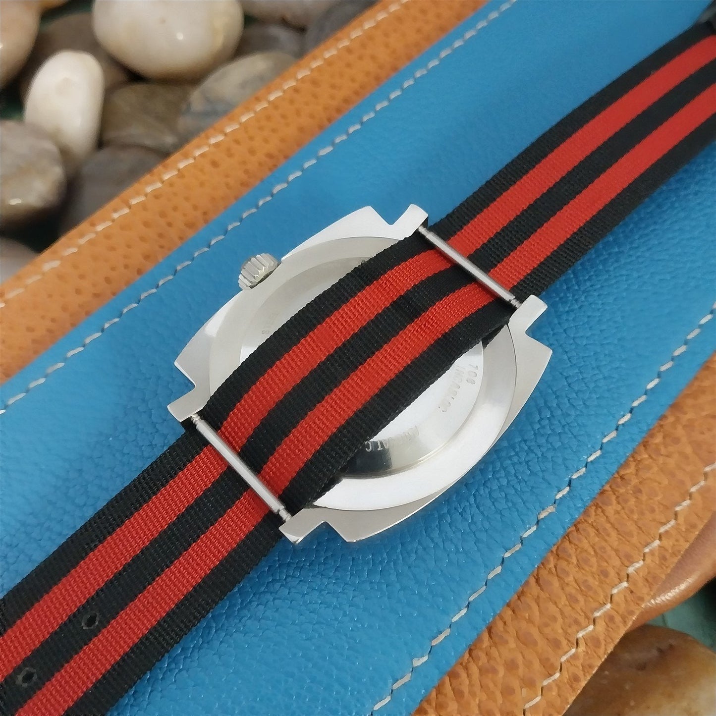 Vintage 20mm Perlon Black & Red Striped Single Pass 1960s nos Unused Watch Band