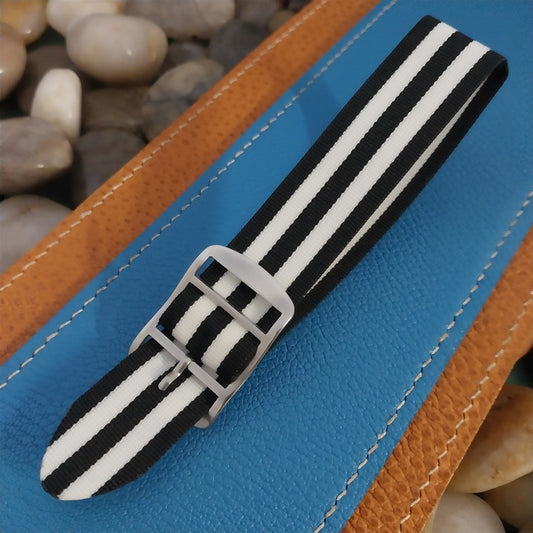 20mm 1960s Striped Perlon Black & White Classic Unused nos Vintage Watch Band