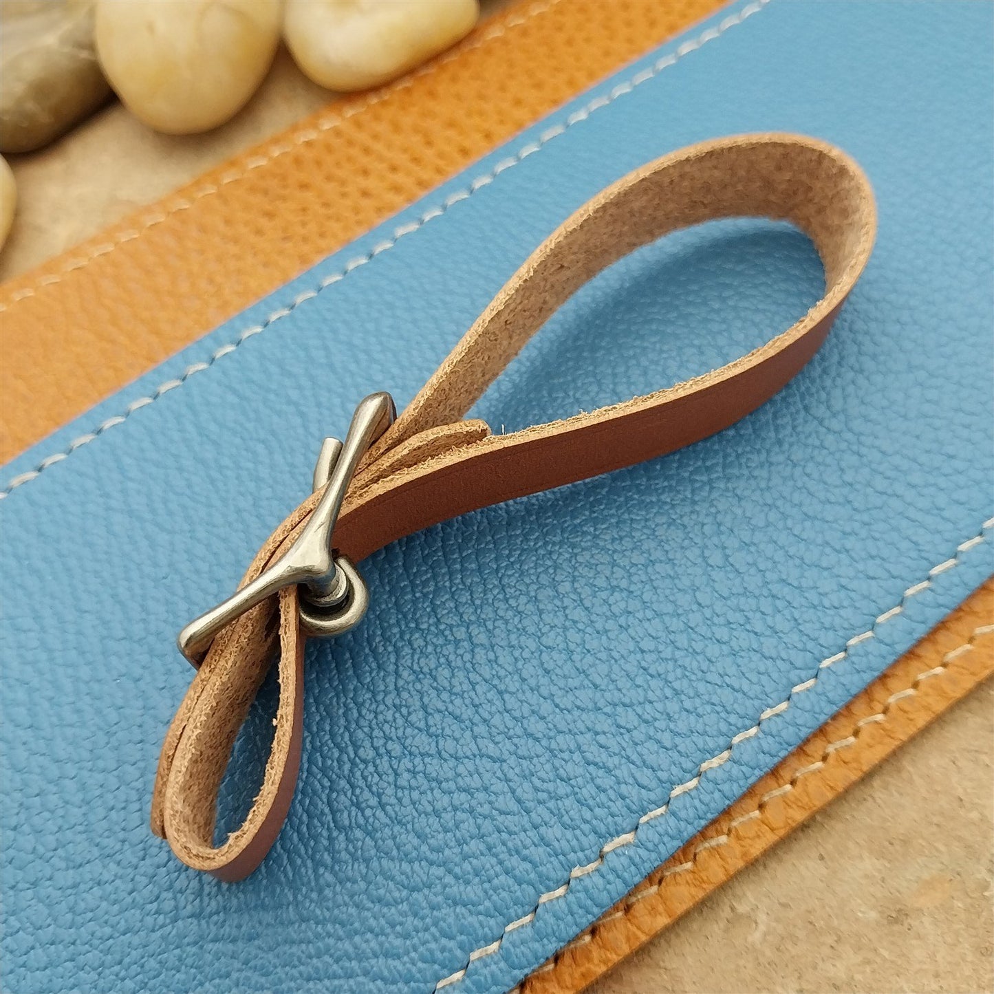 Tan English Bridle Leather Vintage Pocket Watch Fob Strap & Premium Solid Buckle