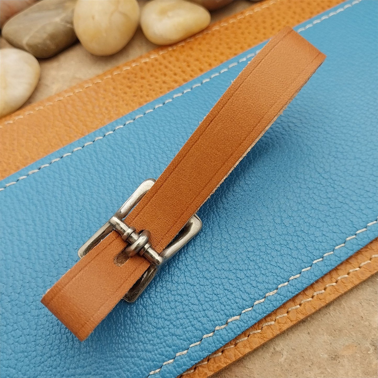 Tan English Bridle Leather Vintage Pocket Watch Fob Strap & Premium Solid Buckle