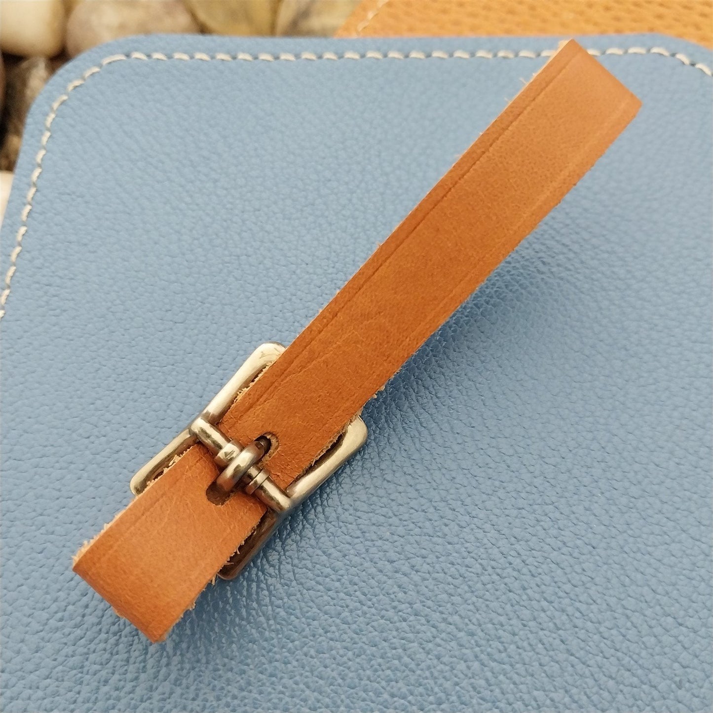 Tan English Bridle Leather Vintage Pocket Watch Fob Strap & Premium Solid Buckle