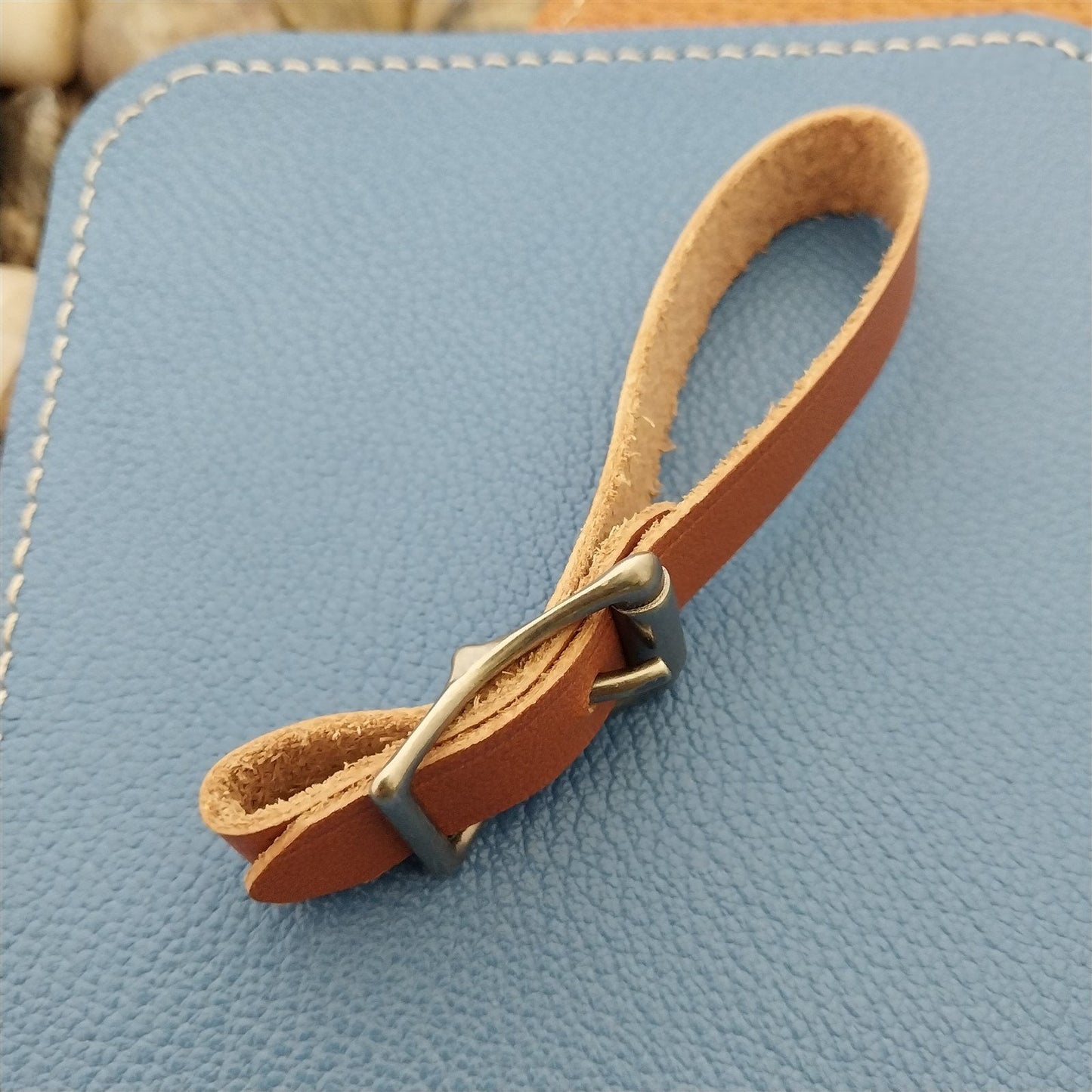 Tan English Bridle Leather Vintage Pocket Watch Fob Strap & Premium Solid Buckle