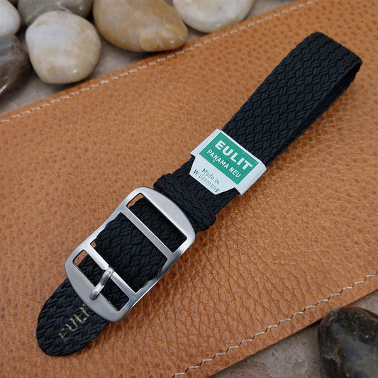 Vintage 18mm Perlon Eulit Panama Neu Black Single Pass Unused 1960s Watch Band