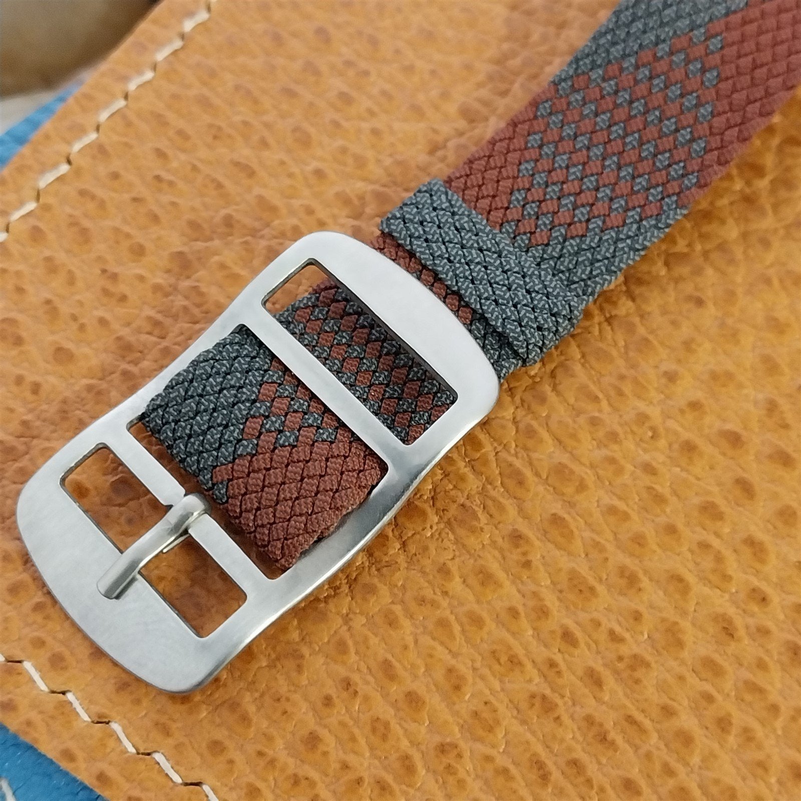 Vintage Eulit Perlon 16mm NOS 1960s Red & Gray Argyle Mesh Watch Band NOS