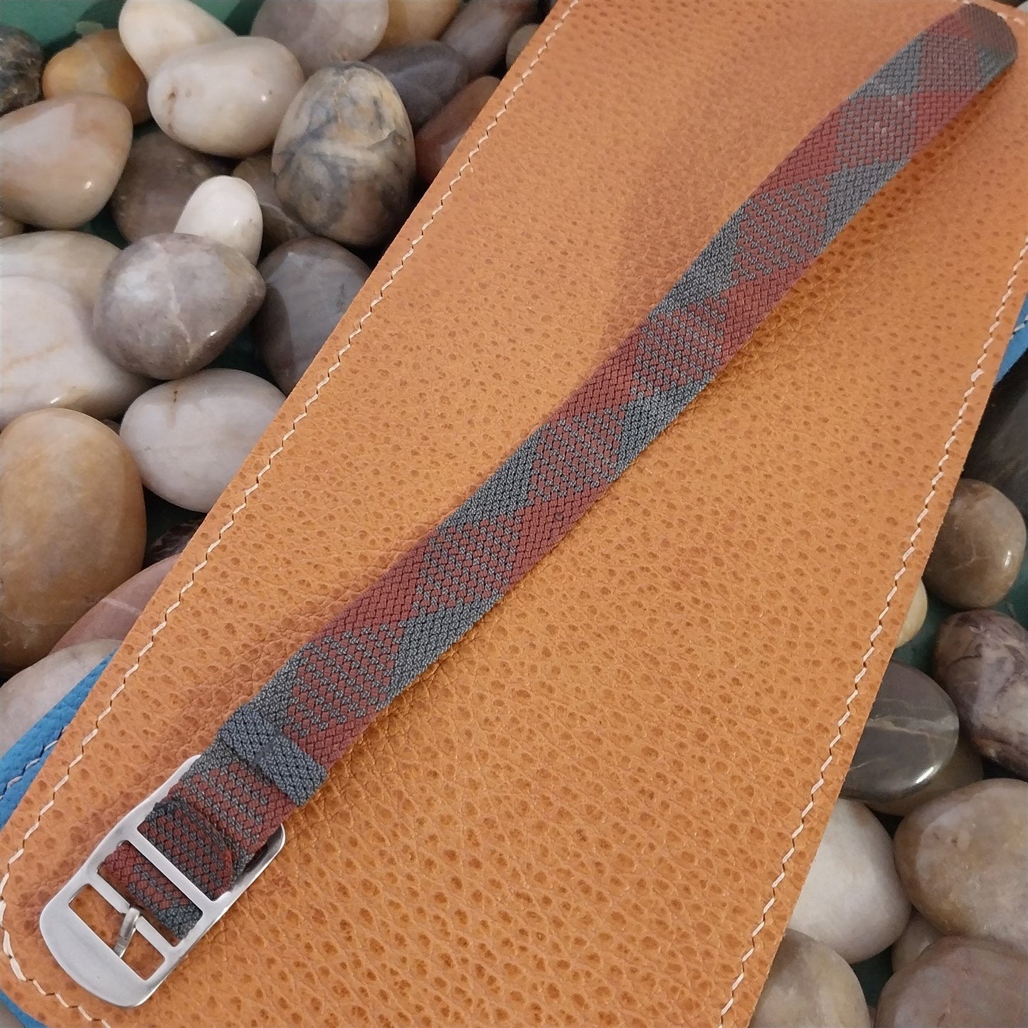 Vintage Eulit Perlon 16mm NOS 1960s Red & Gray Argyle Mesh Watch Band NOS