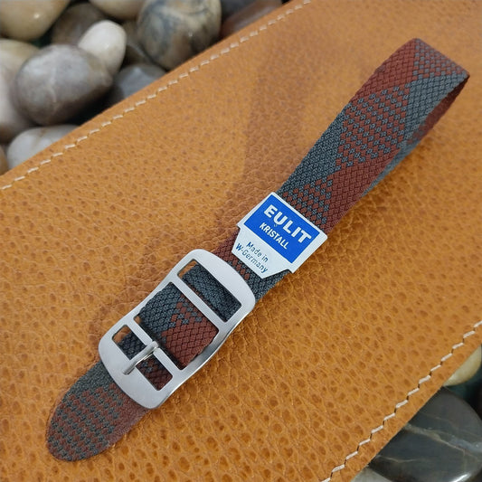 Vintage Eulit Perlon 16mm NOS 1960s Red & Gray Argyle Mesh Watch Band NOS