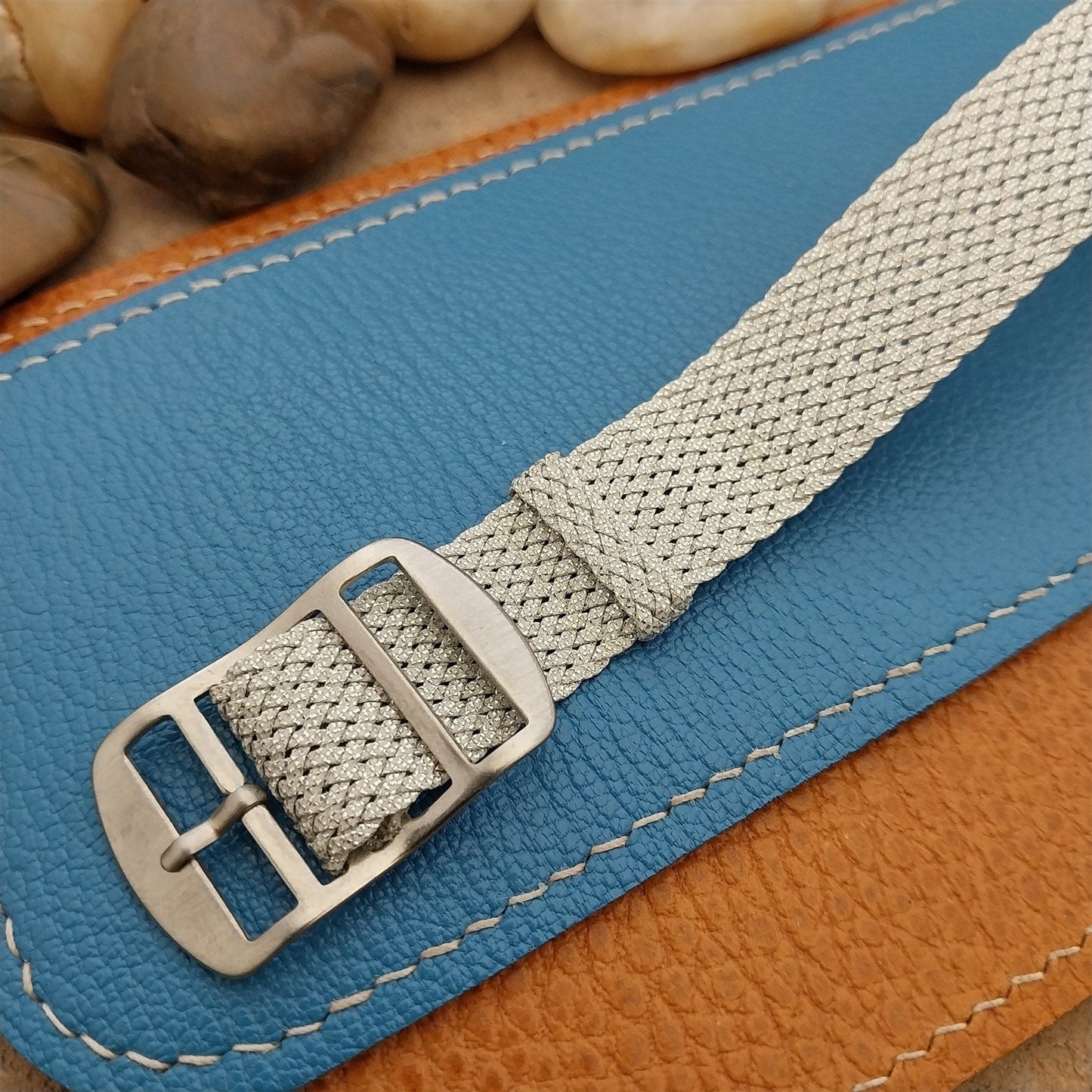 Vintage 18mm Silver Perlon Eulit Panama Classic 1960s Single Pass NOS Watch Band
