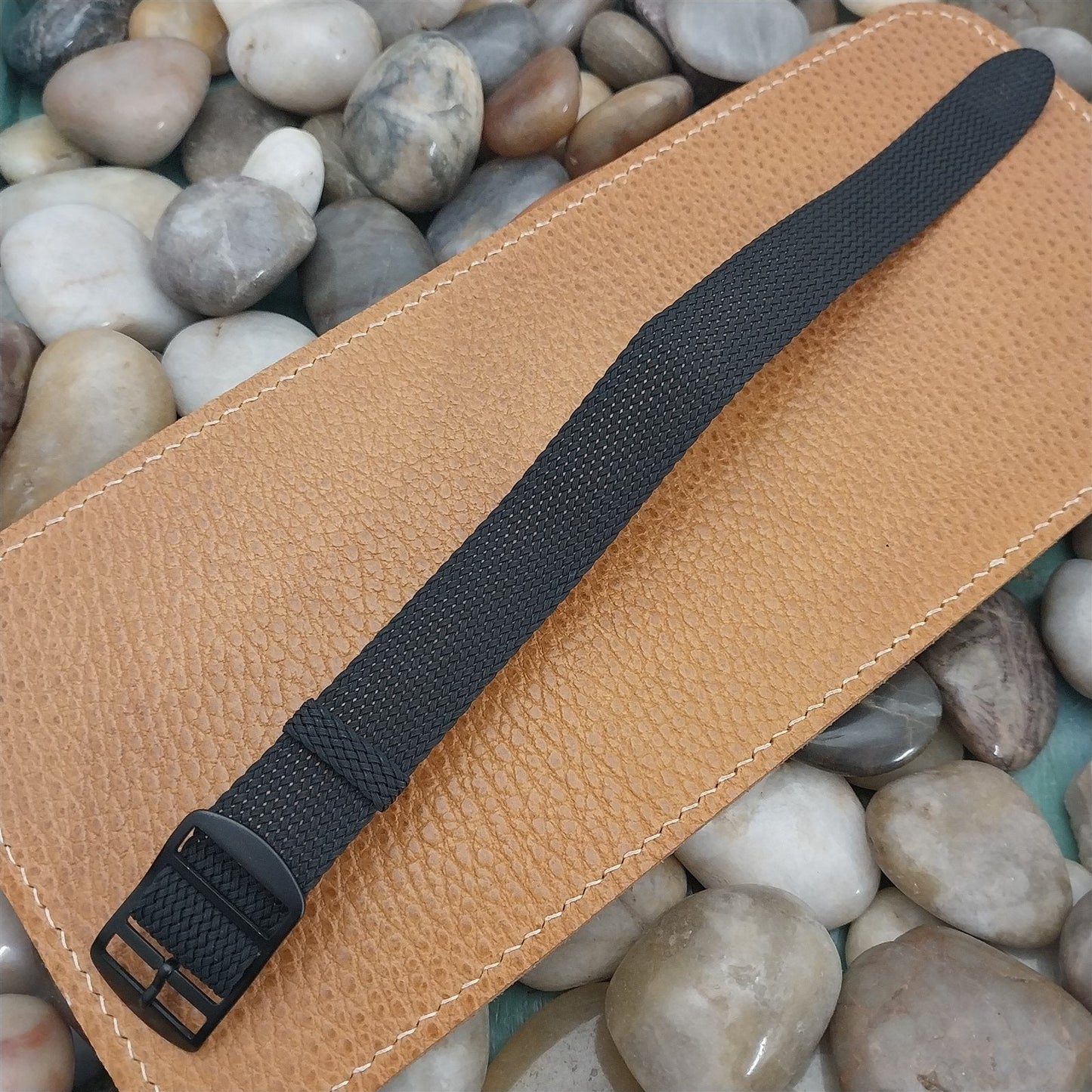 Vintage 18mm Braided Black & Black Perlon Eulit Classic nos 1960s Vintage Watch