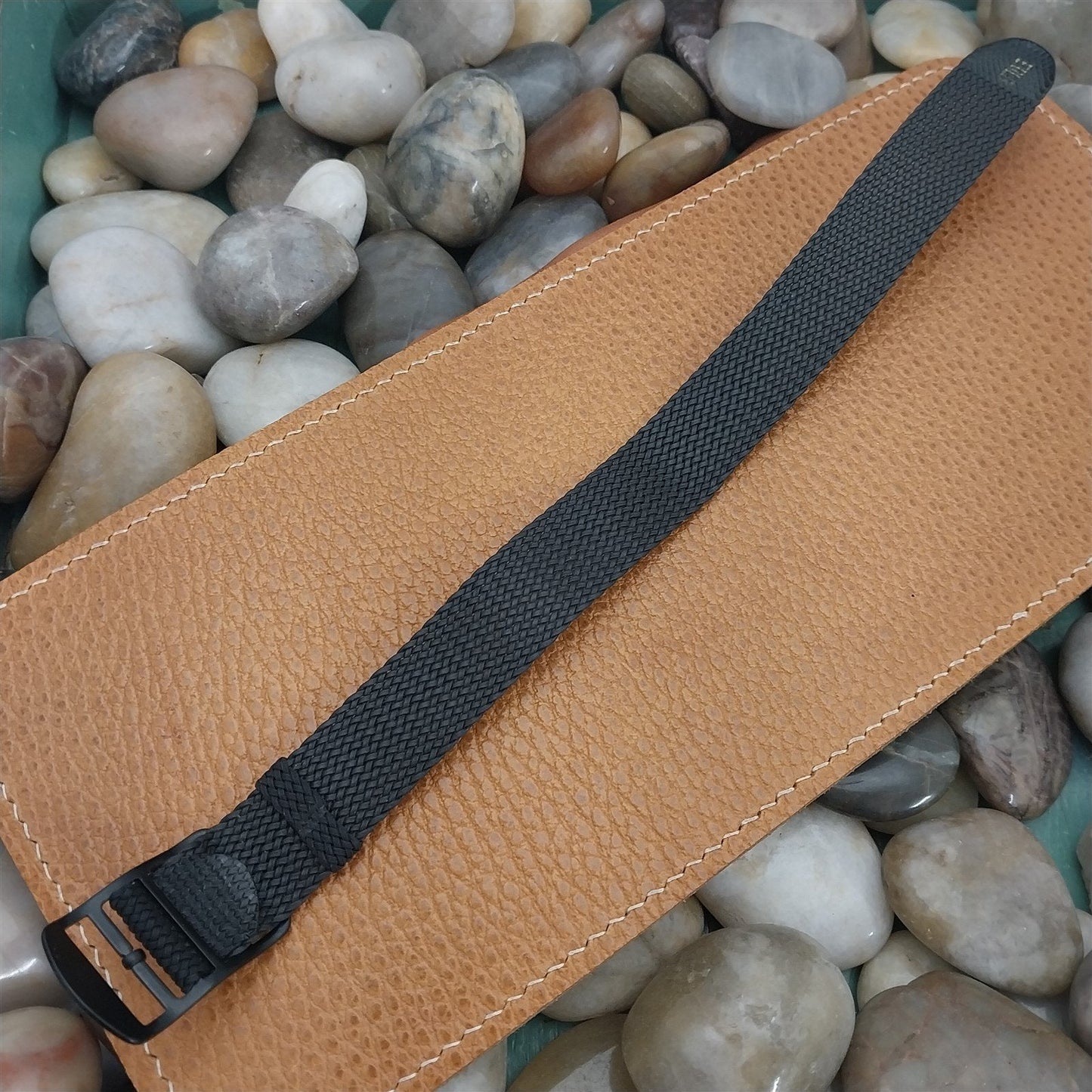 Vintage 18mm Braided Black & Black Perlon Eulit Classic nos 1960s Vintage Watch