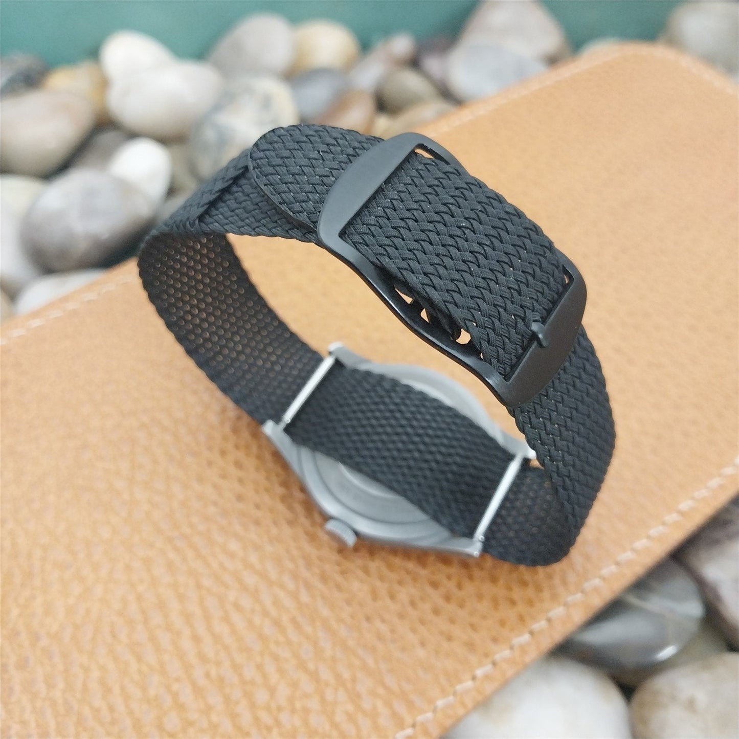 Vintage 18mm Braided Black & Black Perlon Eulit Classic nos 1960s Vintage Watch