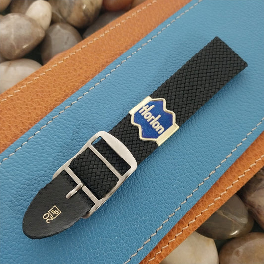 Vintage Braided Perlon 20mm Black Unused Classic Single Pass 1960s Watch Strap