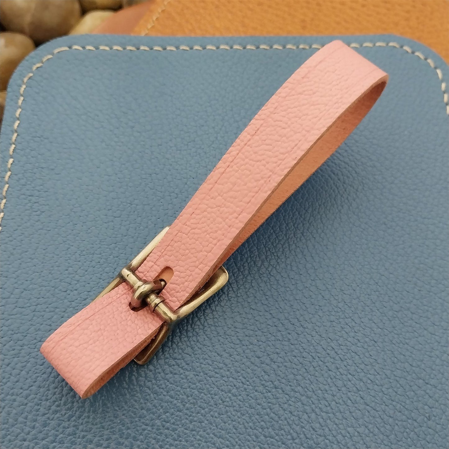 Pink French Goatskin Leather Vintage Pocket Watch Fob Strap&Premium Solid Buckle