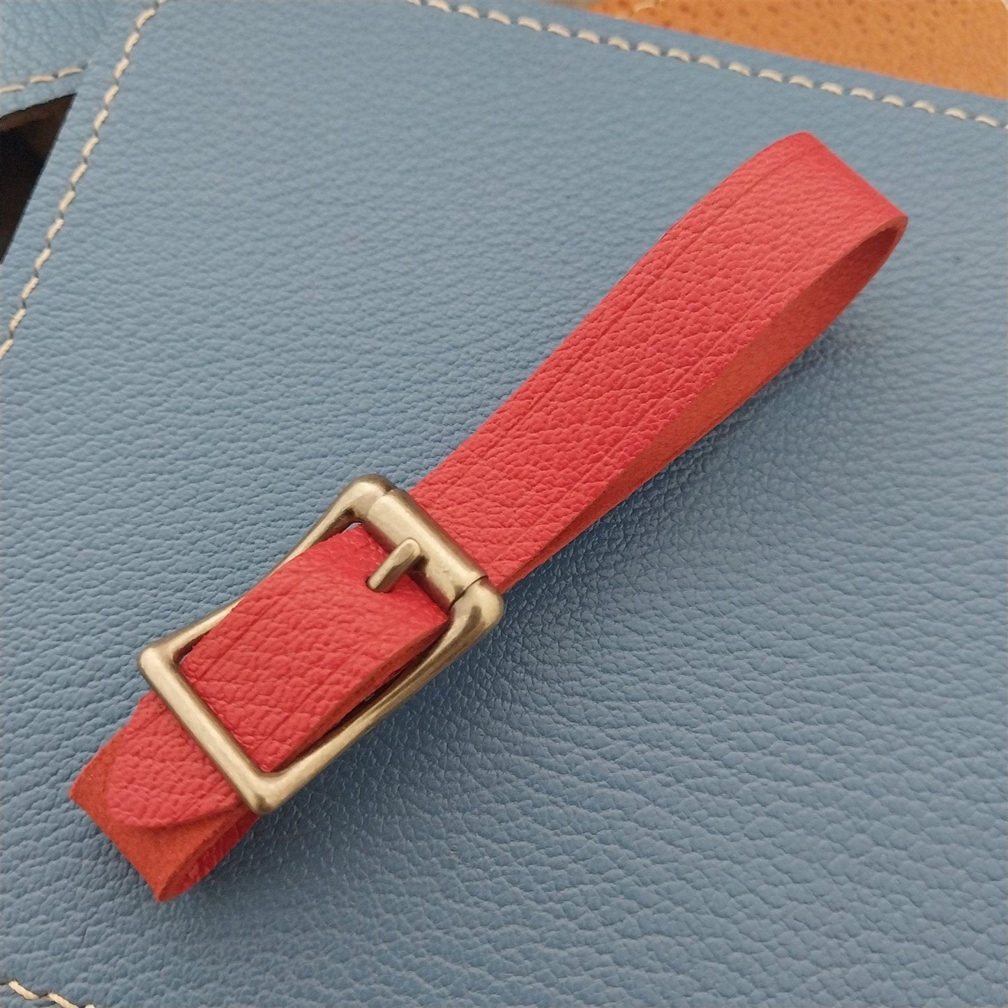 Red French Goatskin Leather Vintage Pocket Watch Fob Strap & Premium Solid Buckle