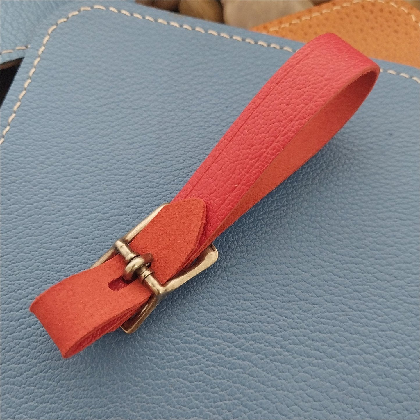 Red French Goatskin Leather Vintage Pocket Watch Fob Strap & Premium Solid Buckle