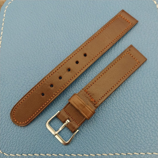 Vintage Elgin Saddle Leather Unused 5/8" Watch Band & Silver-Tone Logo Buckle