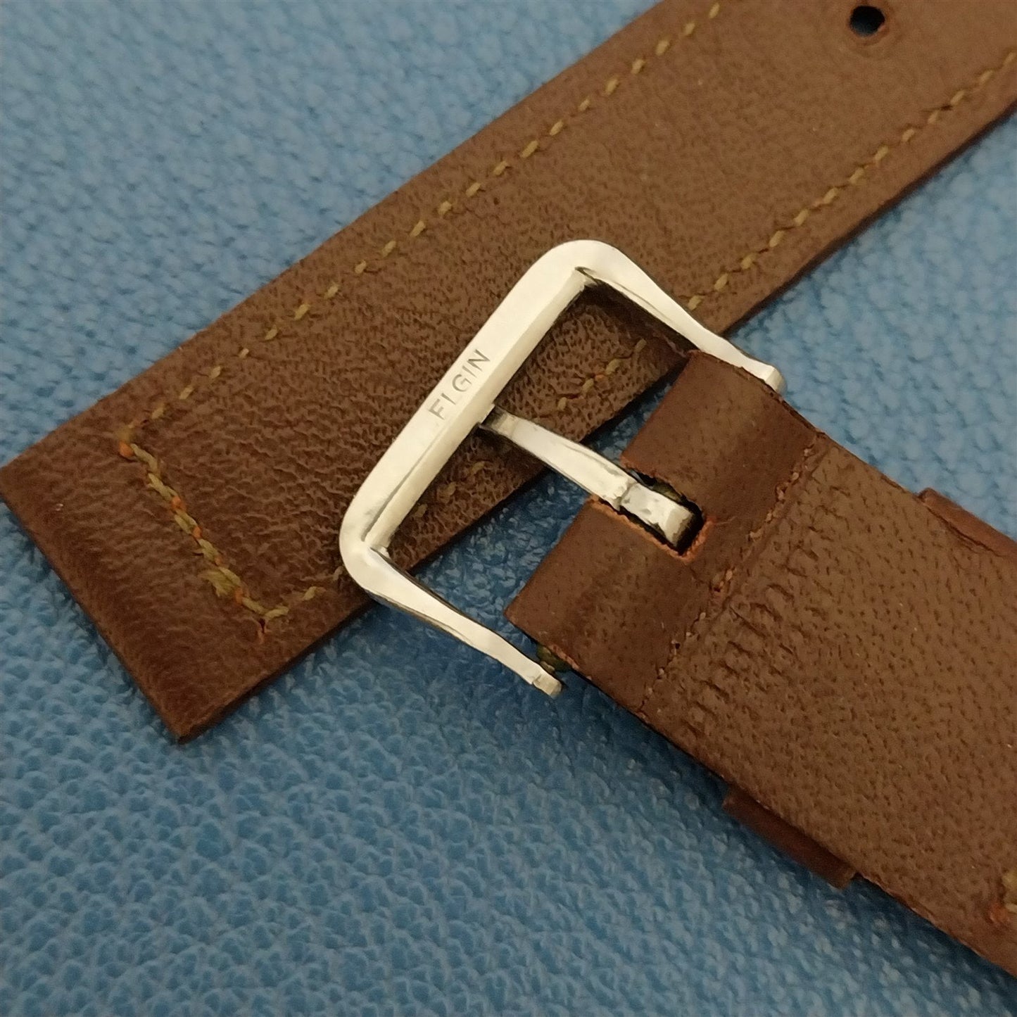 Vintage Elgin Saddle Leather Unused 5/8" Watch Band & Silver-Tone Logo Buckle