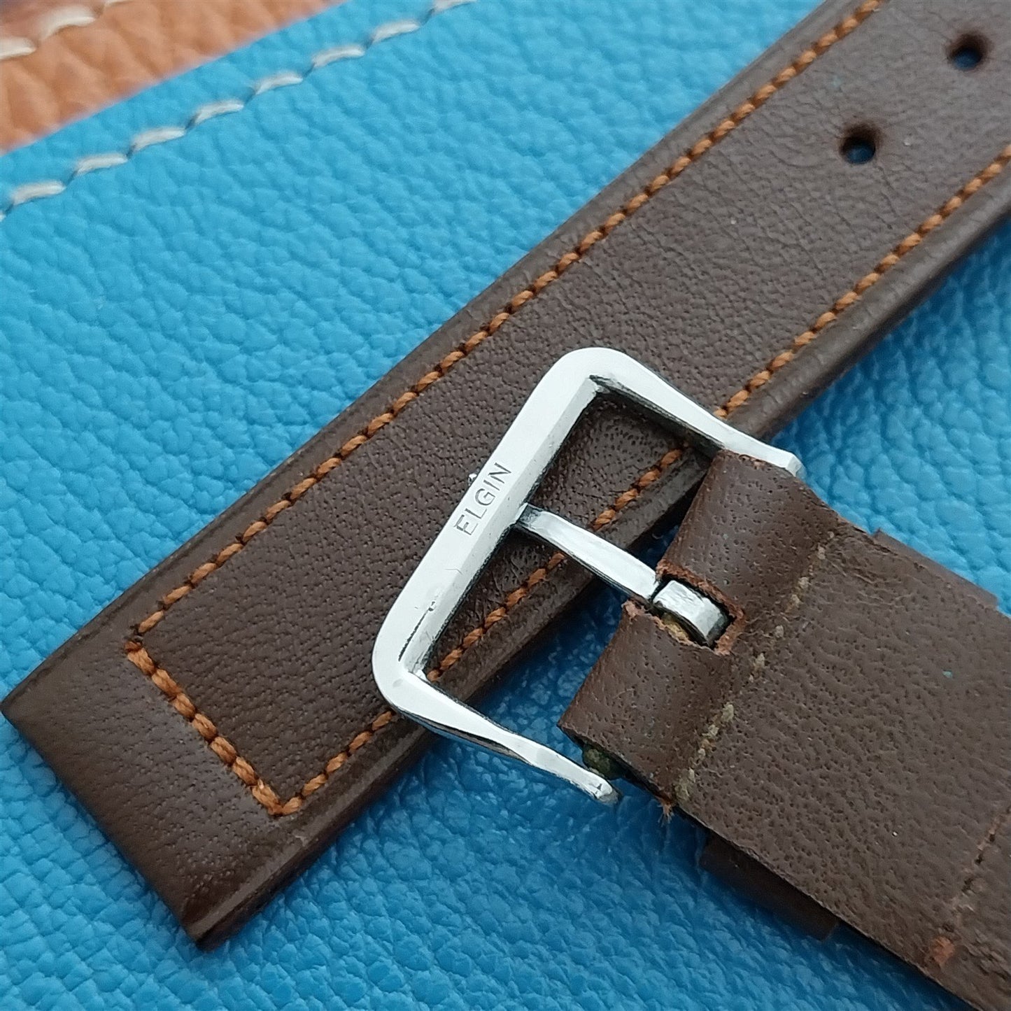 Vintage Elgin Saddle Leather Unused 5/8" Watch Band & Silver-Tone Logo Buckle
