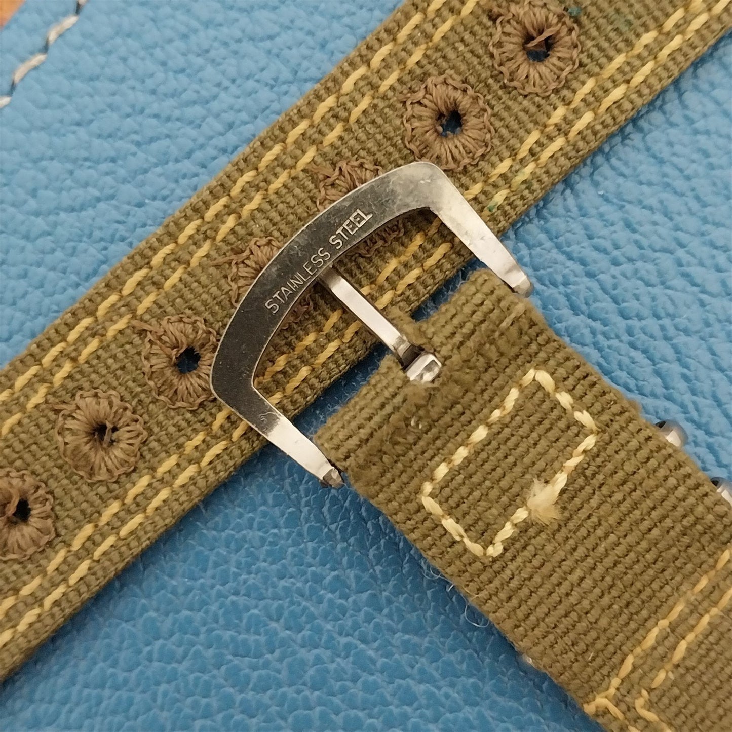 Vintage 5/8" OD Green Canvas Military 1940s-1950s Watch Band & Stainless Buckle