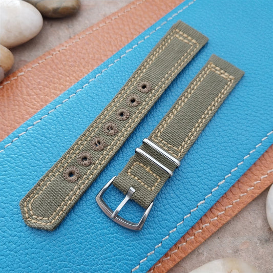 Vintage 5/8" OD Green Canvas Military 1940s-1950s Watch Strap & Stainless Buckle