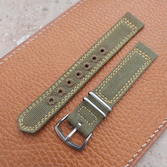 Vintage 5/8" OD Green Canvas Military 1940s-1950s Watch Strap & Stainless Buckle