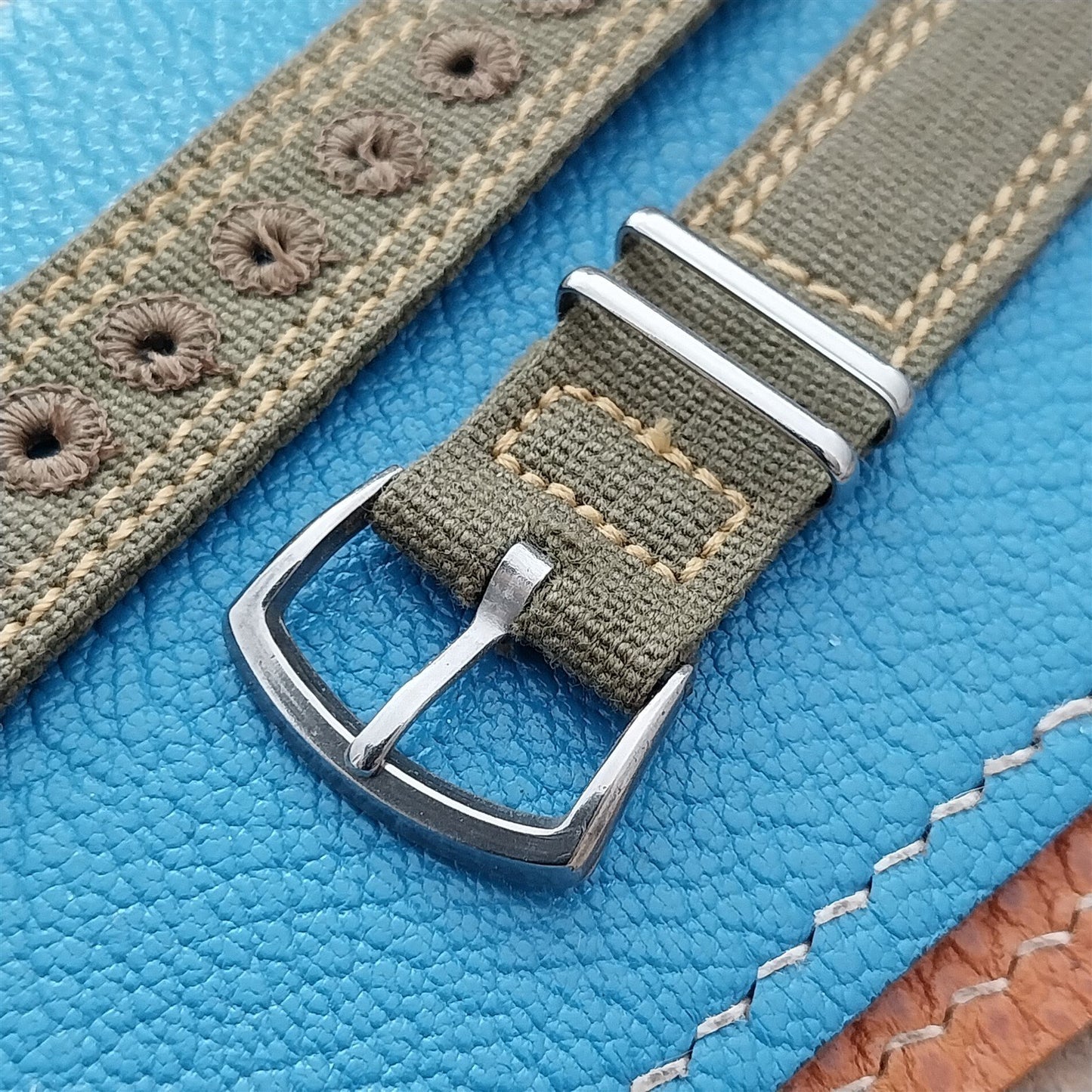 Vintage 5/8" OD Green Canvas Military 1940s-1950s Watch Strap & Stainless Buckle