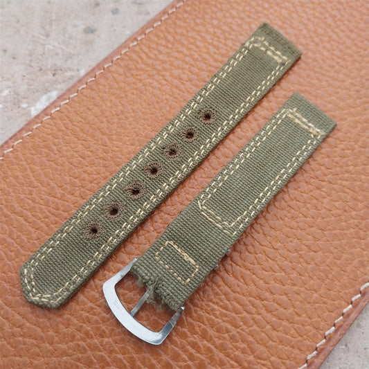 Vintage 5/8" OD Green Canvas Military 1940s-1950s Watch Strap & Stainless Buckle