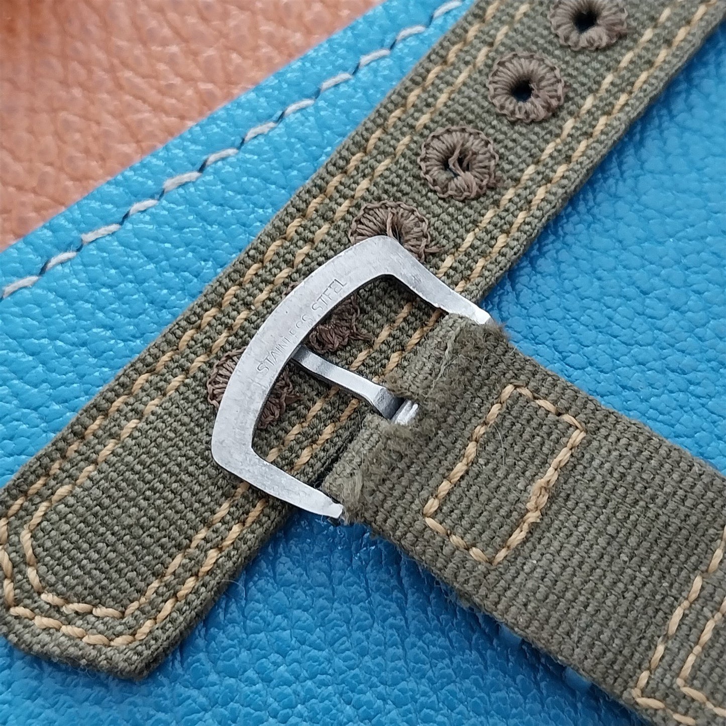 Vintage 5/8" OD Green Canvas Military 1940s-1950s Watch Strap & Stainless Buckle