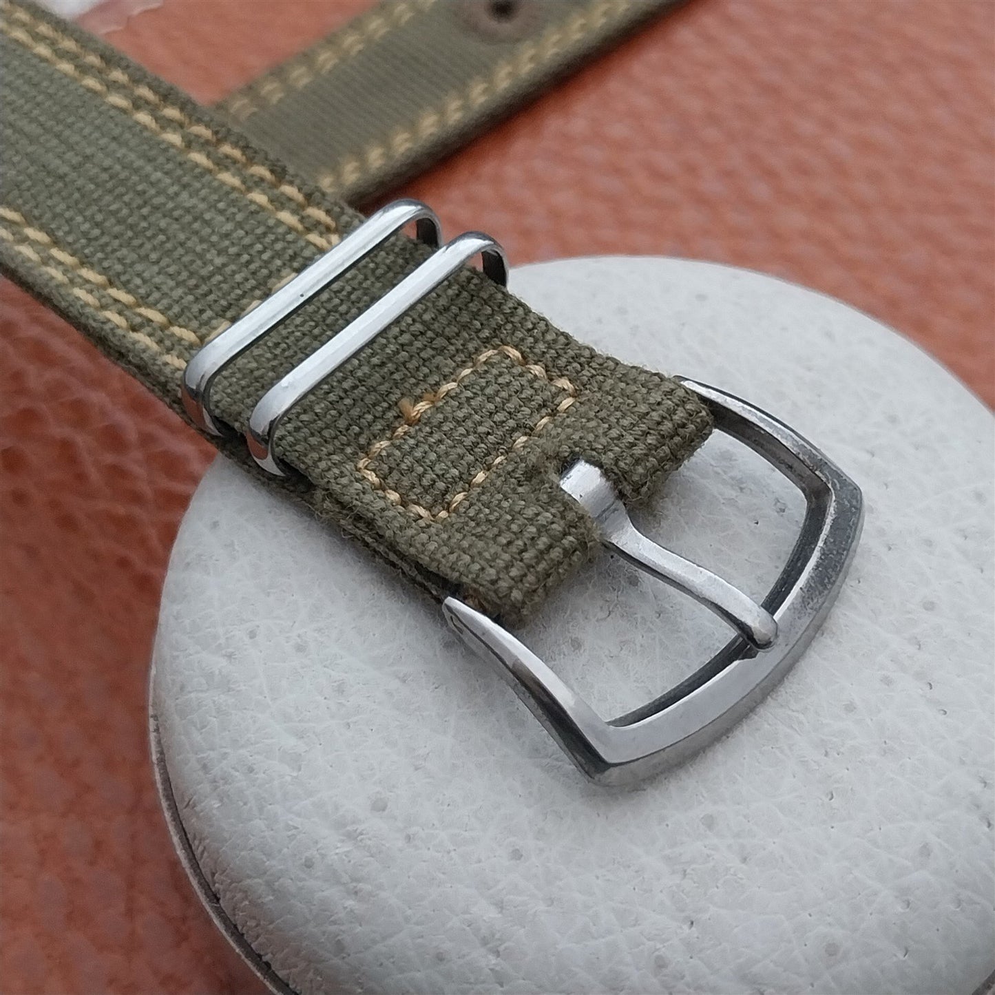Vintage 5/8" OD Green Canvas Military 1940s-1950s Watch Strap & Stainless Buckle