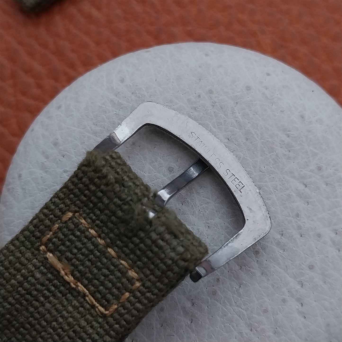 Vintage 5/8" OD Green Canvas Military 1940s-1950s Watch Strap & Stainless Buckle