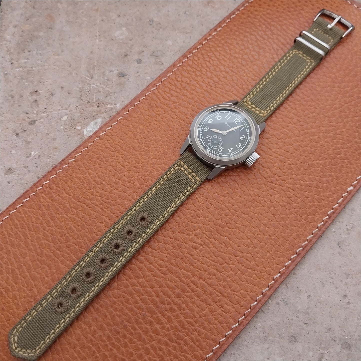 Vintage 5/8" OD Green Canvas Military 1940s-1950s Watch Strap & Stainless Buckle