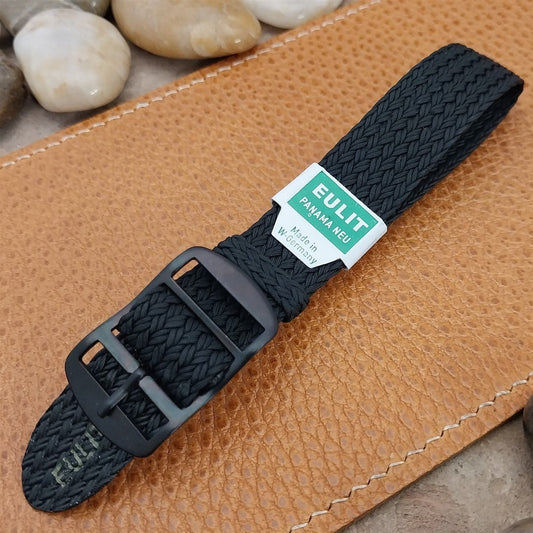 Vintage 18mm Perlon Eulit Panama Neu Black Single Pass Unused 1960s Watch Band