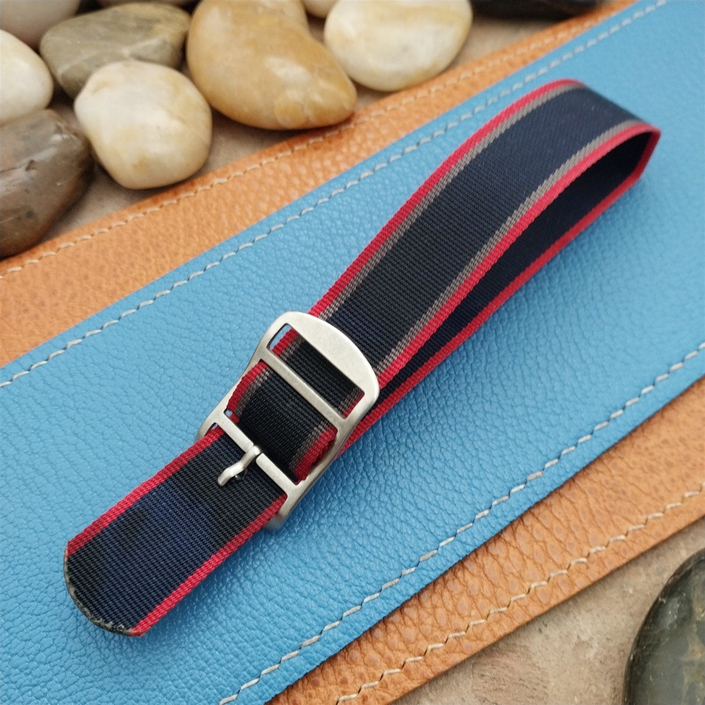 Perlon 18mm 60s Reversible Blue Red & Gray Military nos Vintage Watch Band