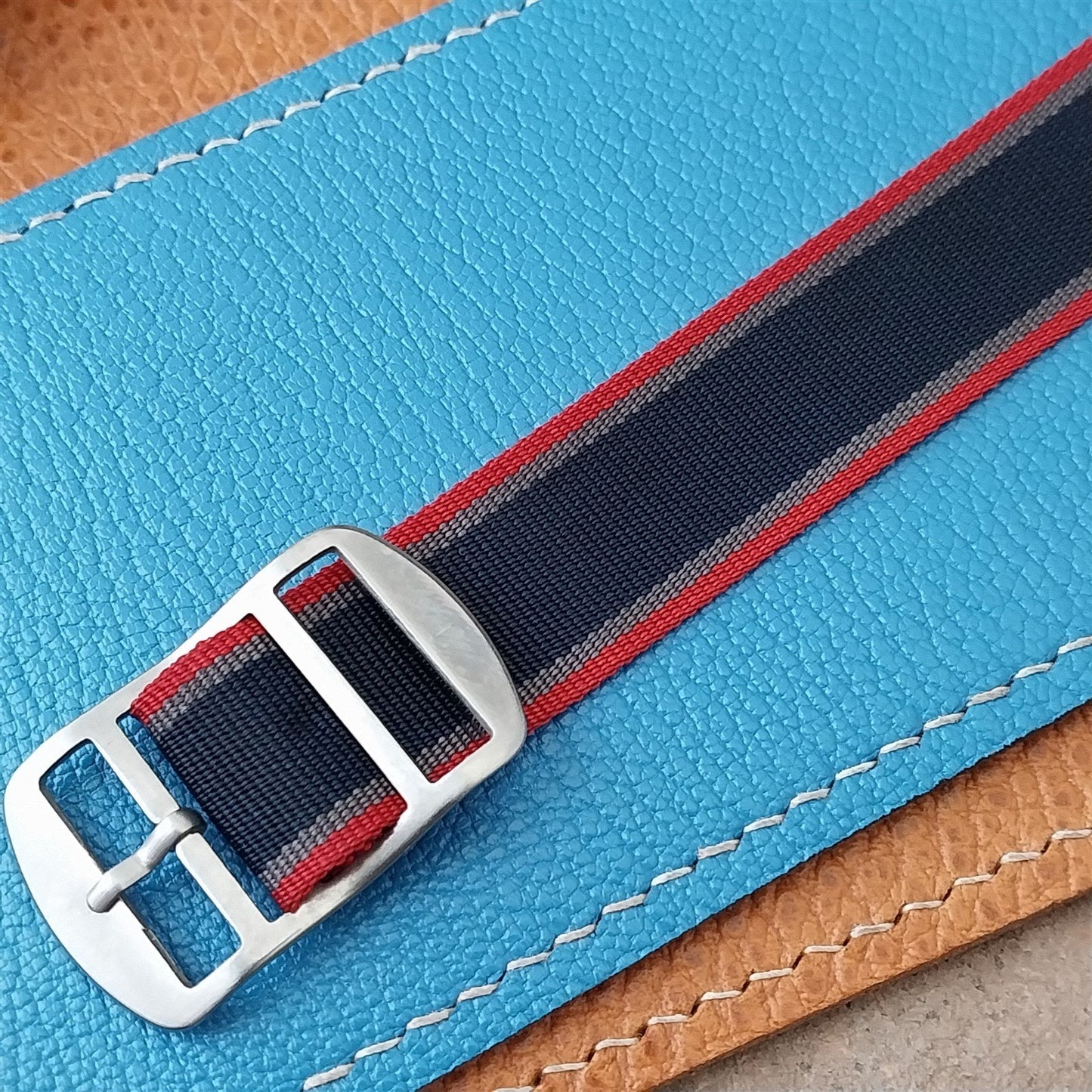 Perlon 18mm 60s Reversible Blue Red & Gray Military nos Vintage Watch Band