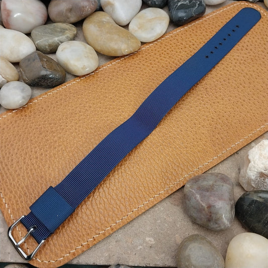 18mm Blue Nylon Single Pass Unused Vintage Watch Band &Polished Stainless Buckle