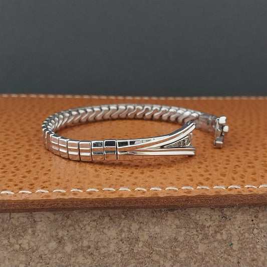 Ladies White Gold-Fill & Diamond Speidel nos 1960s Vintage Cocktail Watch Band